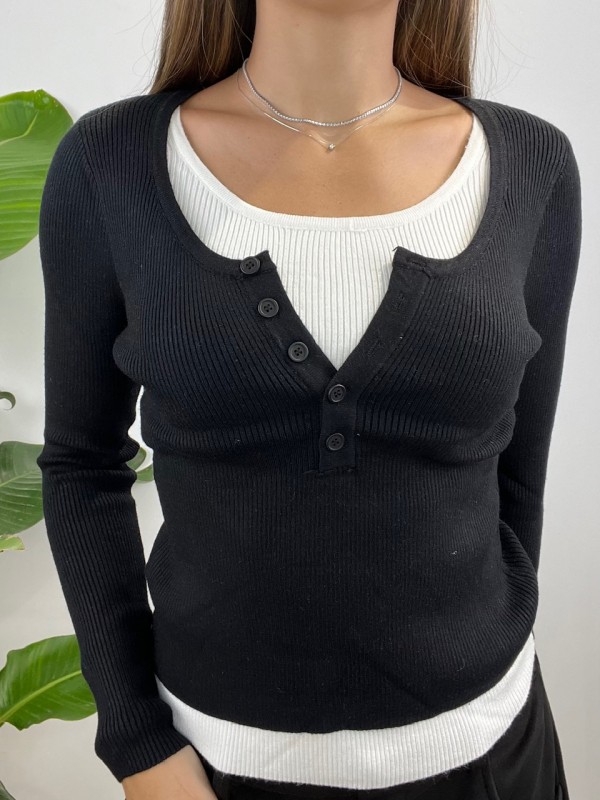 PULL COSTINE BOTTONCINI NERO