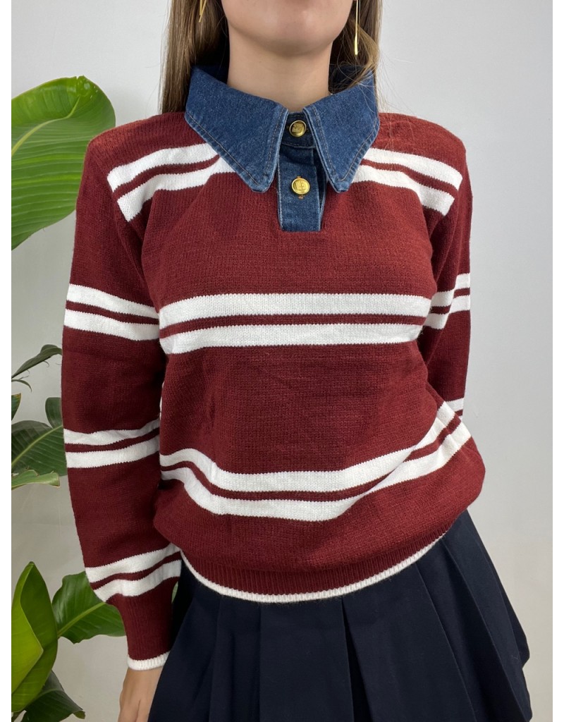 PULL POLO LORENA BORDEAUX