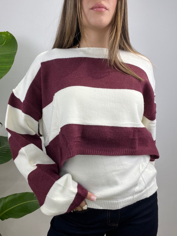 SET PULL + CANOTTA BORDEAUX/BIANCO