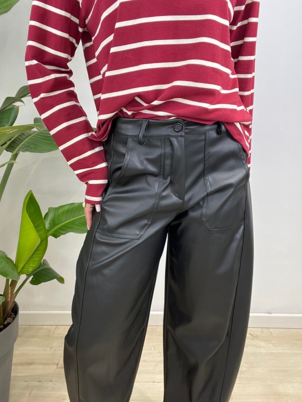 PANTALONI ECOPELLE BALLONS NERO