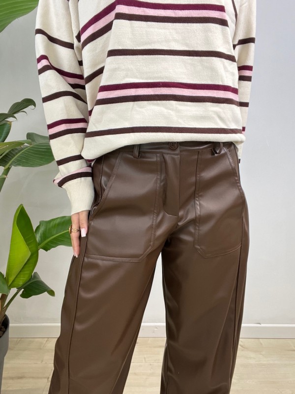 PANTALONI ECOPELLE BALLONS MARRONE