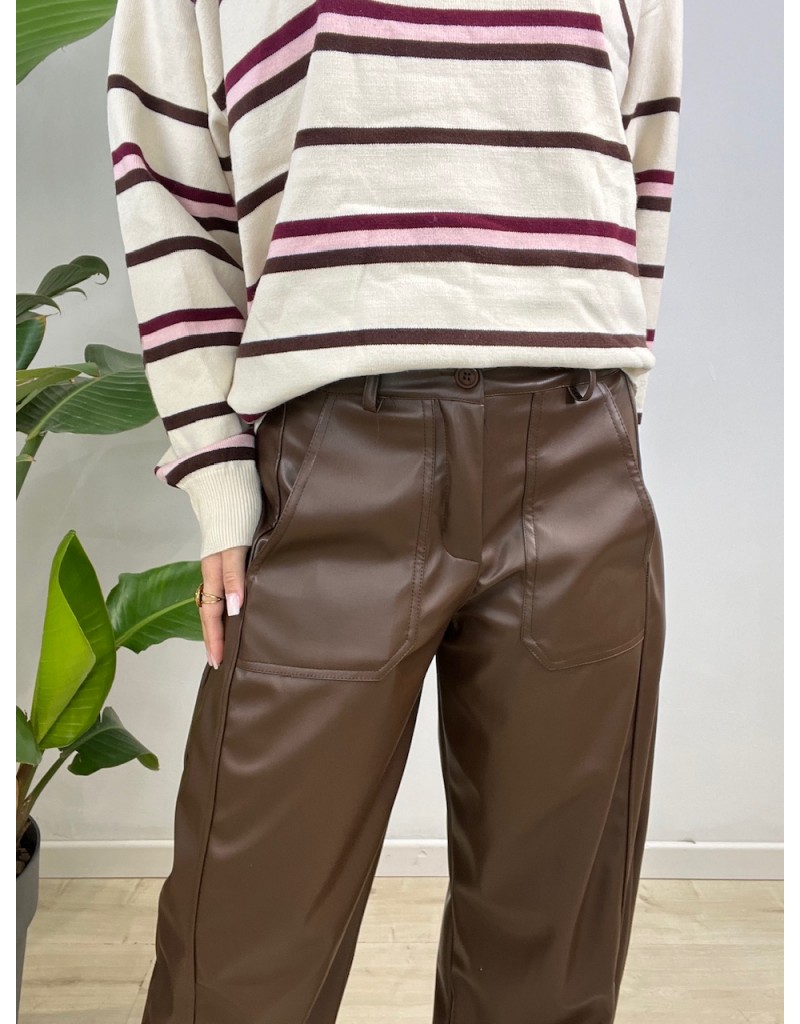 PANTALONI ECOPELLE BALLONS MARRONE