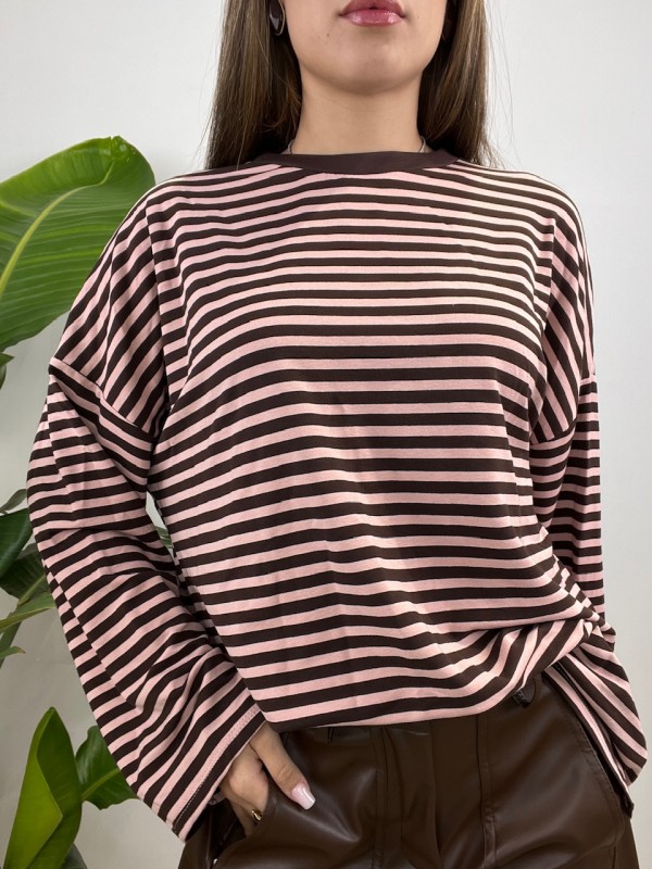 MAGLIA RIGHE PROMO MARRONE/ROSA