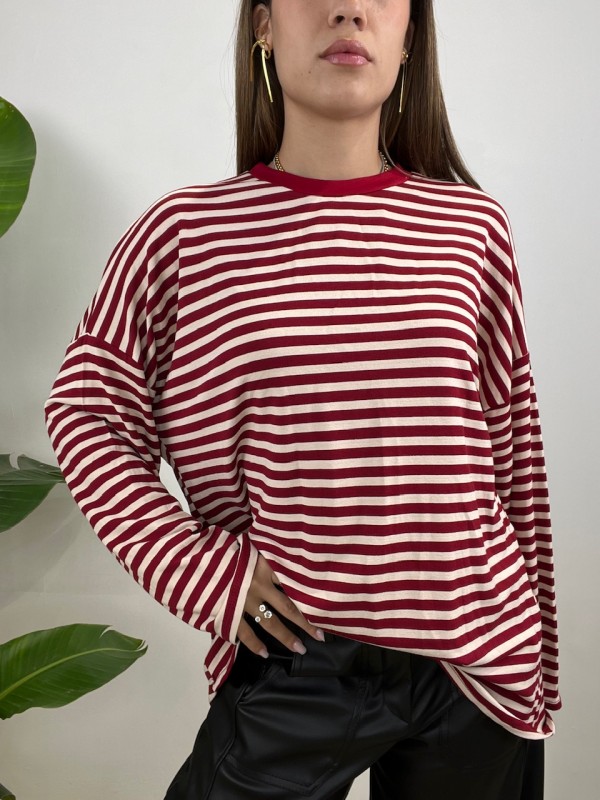 MAGLIA RIGHE PROMO BORDEAUX/BIANCA