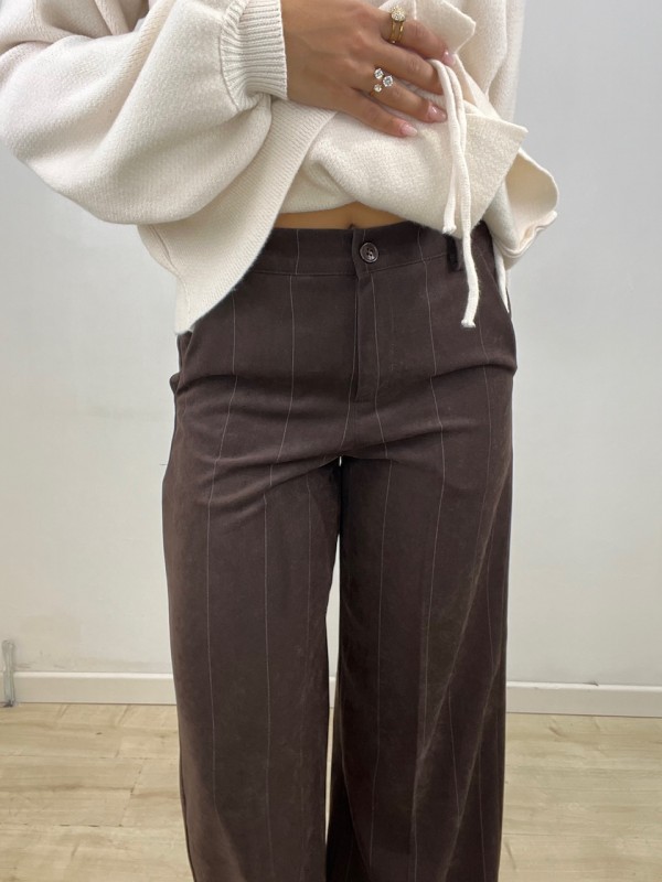 PANTALONI MORBIDI GESSATO MARRONE