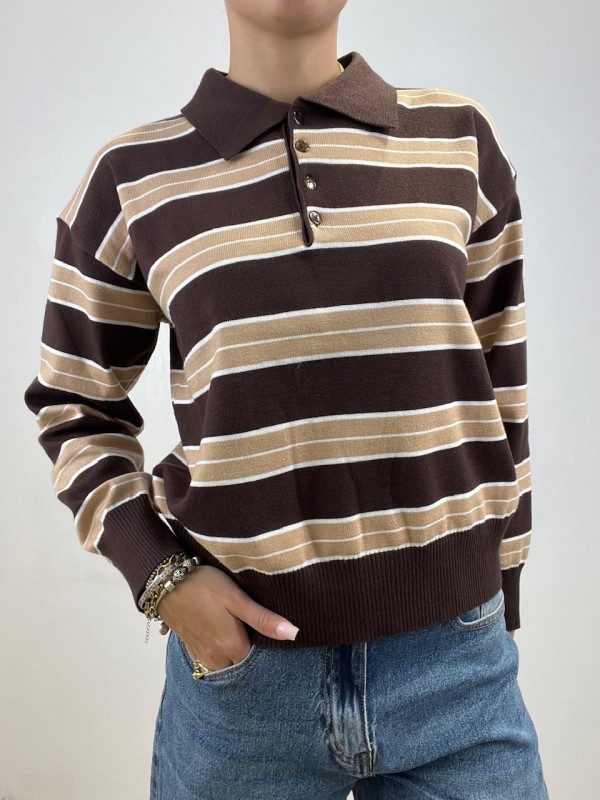PULL POLO RIGHE MARRONE