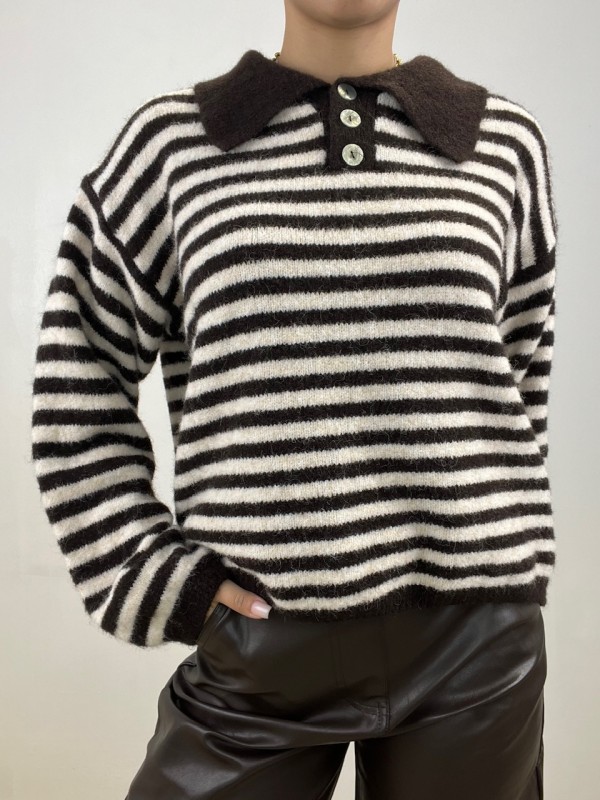 PULL POLO RIGHE ECONOMY MARRONE
