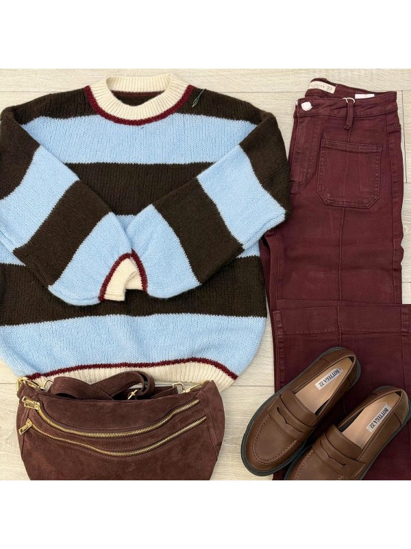 PULLOVER KARLA AZZURO MARRONE