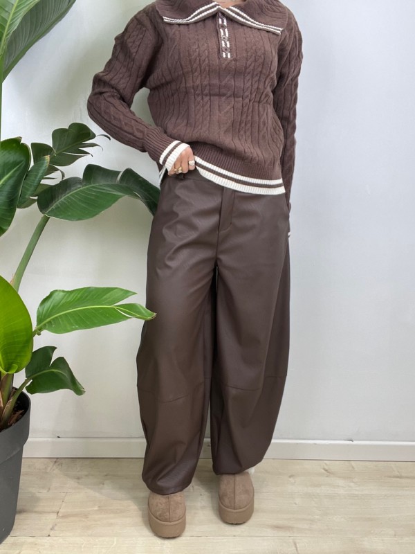 PANTALONI ECOPELLE SUSY MARRONE