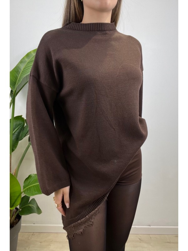 MAXI PULL ASIMMETRICO MARRONE