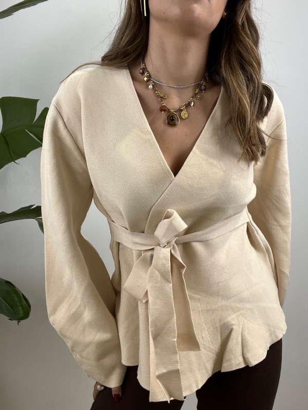CARDIGAN INCROCIO BURRO