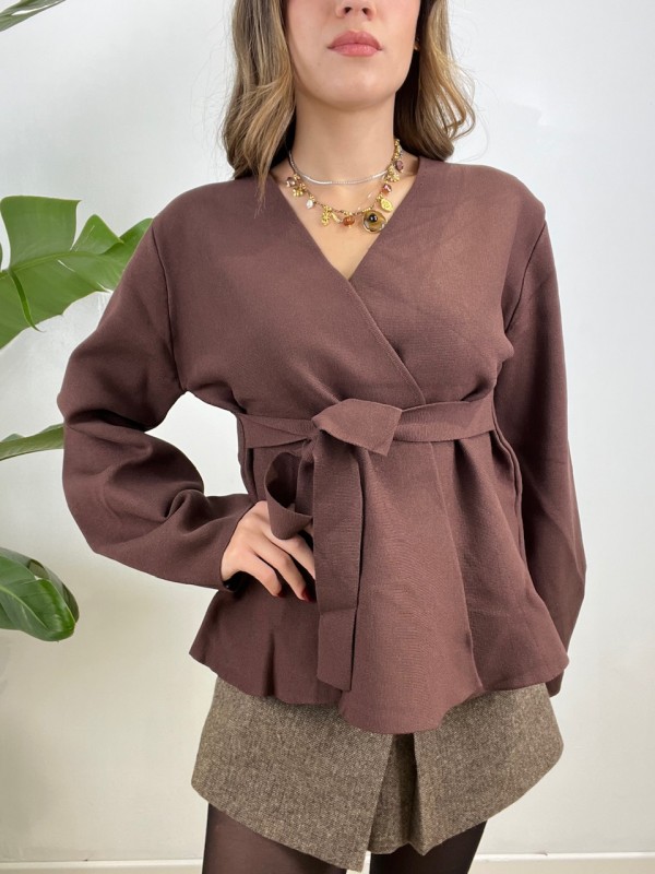 CARDIGAN INCROCIO MARRONE