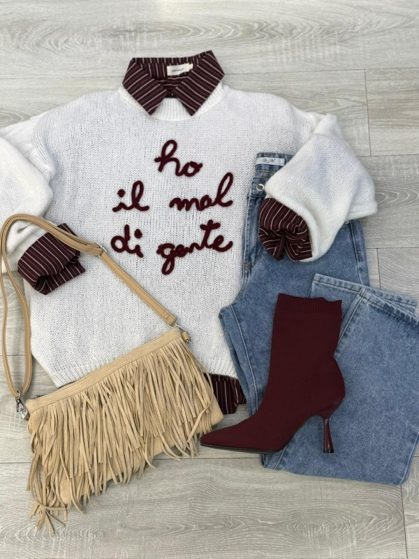 PULLOVER HO IL MAL DI GENTE BIANCO