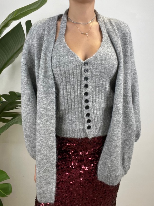 TWIN SET CANOTTA + CARDIGAN GRIGIO