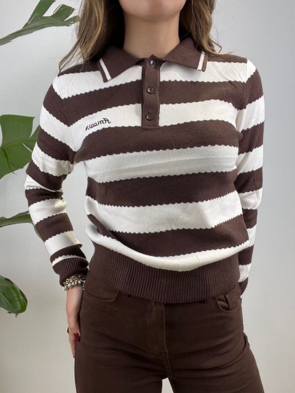 PULL POLO AMOUR MARRONE BIANCO