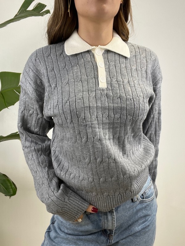 PULLOVER POLO TRECCIONI GRIGIO