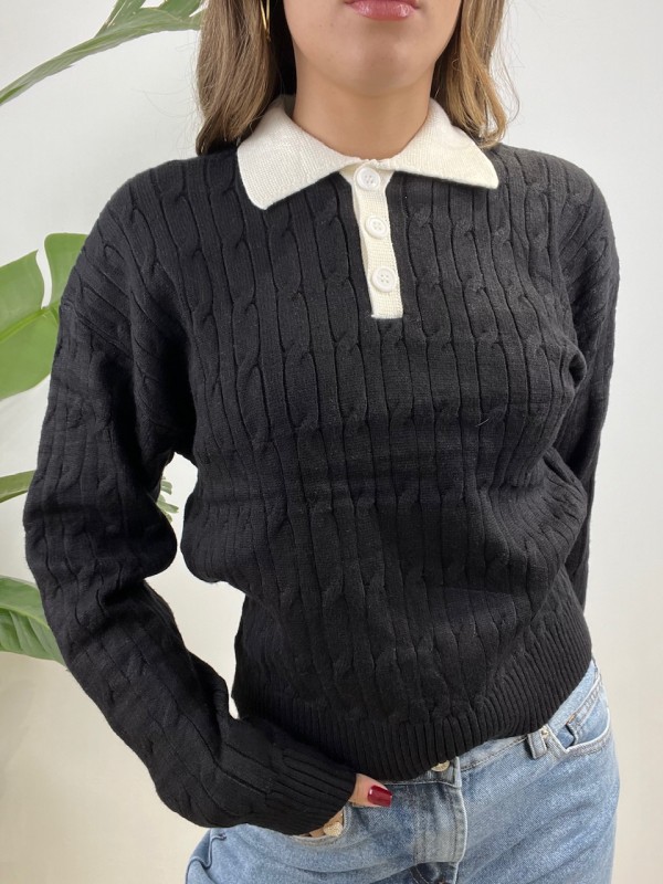 PULLOVER POLO TRECCIONI NERO