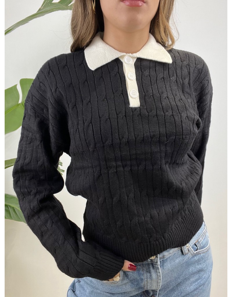 PULLOVER POLO TRECCIONI NERO
