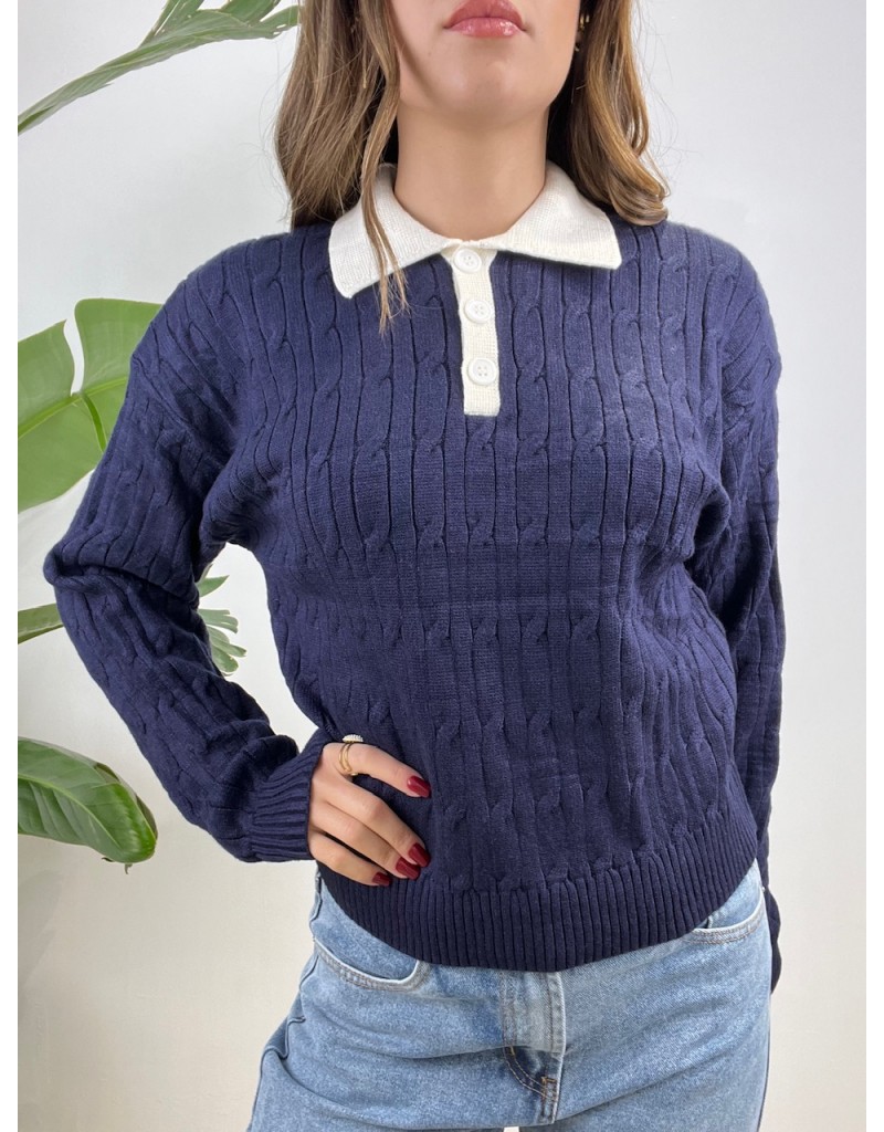 PULLOVER POLO TRECCIONI BLU
