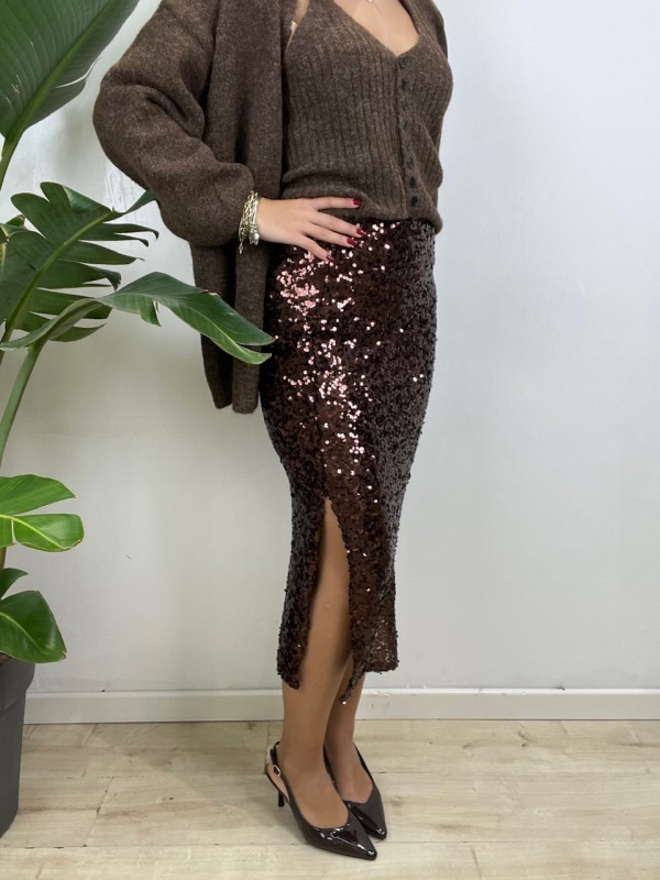 GONNA PAILLETTES MARRONE