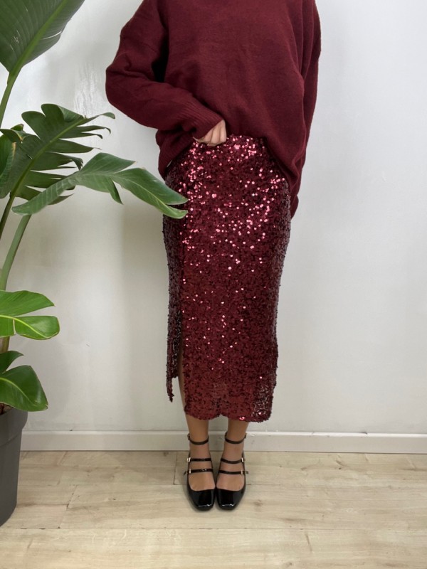GONNA PAILLETTES BORDEAUX