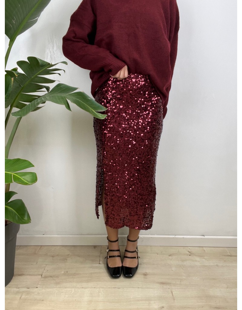 GONNA PAILLETTES BORDEAUX