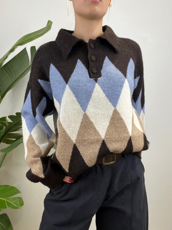 PULLOVER POLO ROMBI TWO MARRONE