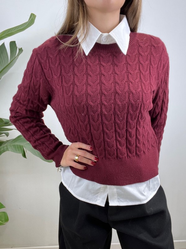 PULLOVER TRECCE SIMPLY BORDEAUX