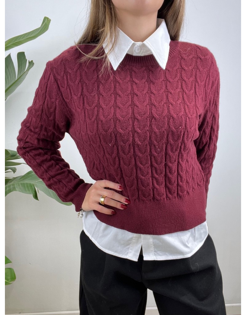 PULLOVER TRECCE SIMPLY BORDEAUX