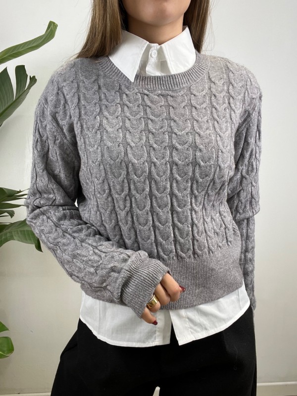 PULLOVER TRECCE SIMPLY GRIGIO