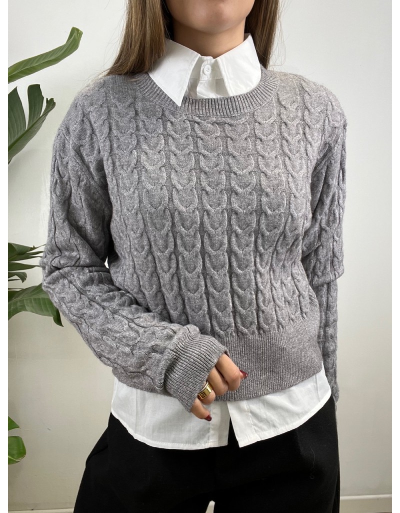 PULLOVER TRECCE SIMPLY GRIGIO