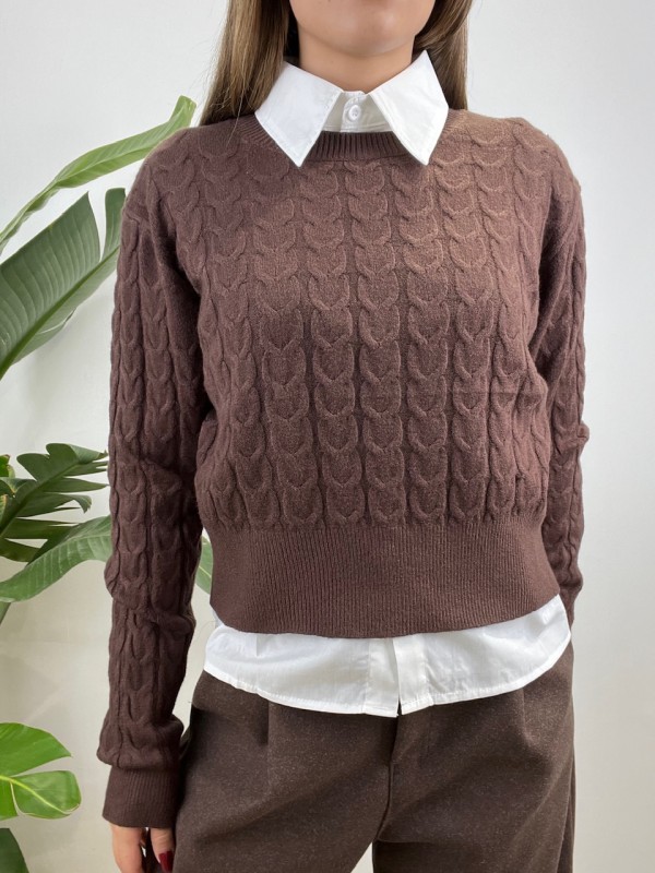 PULLOVER TRECCE SIMPLY MARRONE