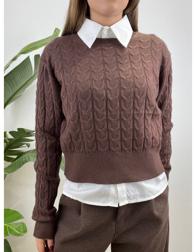 PULLOVER TRECCE SIMPLY MARRONE