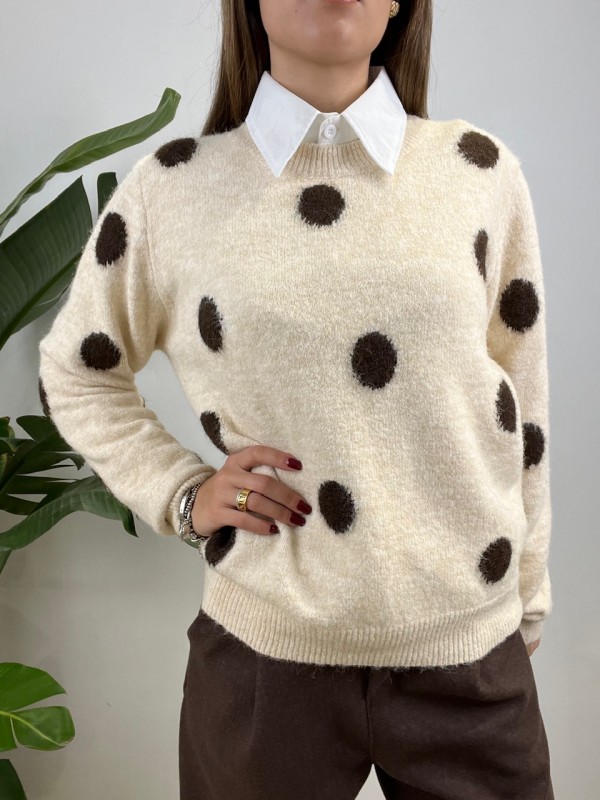 PULLOVER POIS GRANDI BEIGE