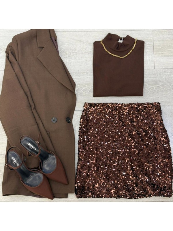 MINIGONNA PAILLETTES MARRONE