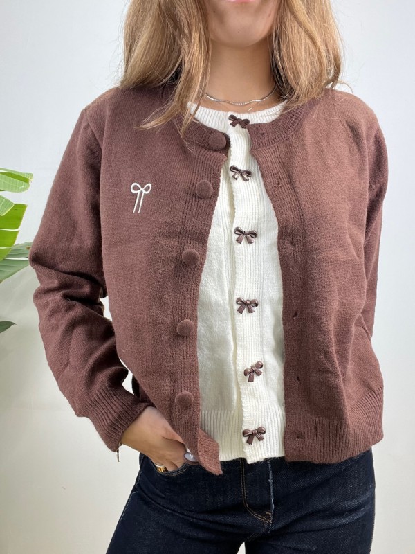 CARDIGAN DOUBLE FIOCCHETTI MARRONE