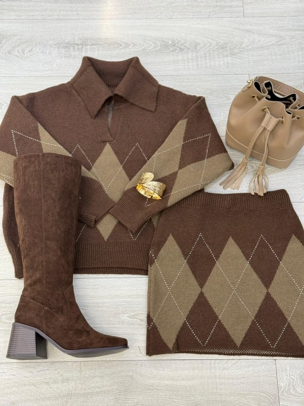 COMPLETO ROMBI MARRONE