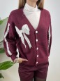 CARDIGAN FIOCCO PIZZO BORDEAUX