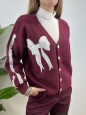 CARDIGAN FIOCCO PIZZO BORDEAUX