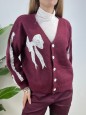 CARDIGAN FIOCCO PIZZO BORDEAUX