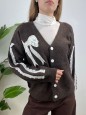 CARDIGAN FIOCCO PIZZO MARRONE