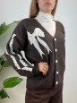CARDIGAN FIOCCO PIZZO MARRONE