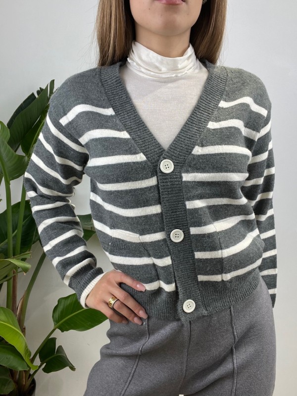 CARDIGAN BOLY RIGHE GRIGIO
