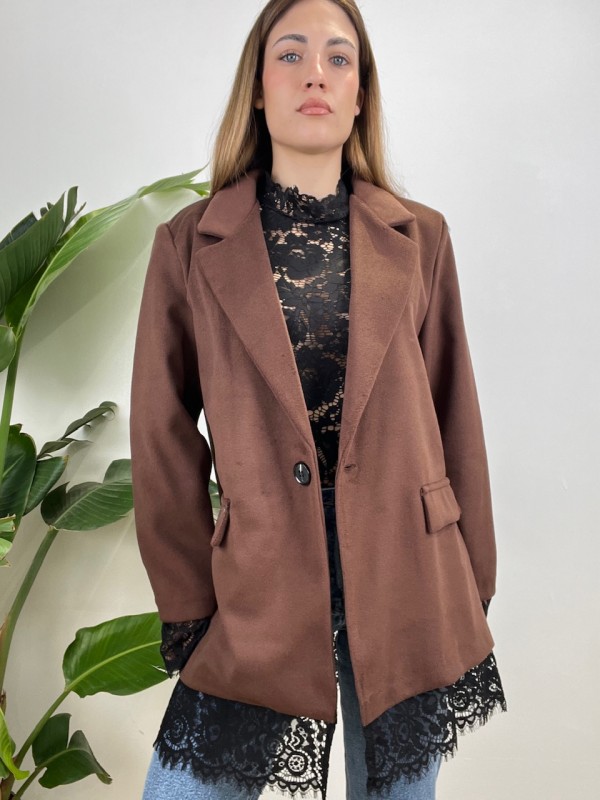 CAPPOTTO BLAZER CON PIZZO MARRONE