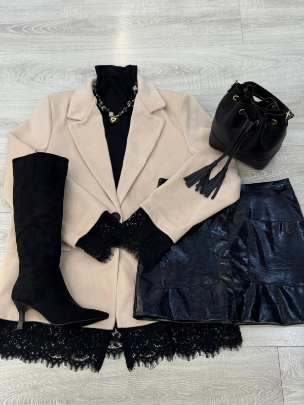 CAPPOTTO BLAZER CON PIZZO BEIGE
