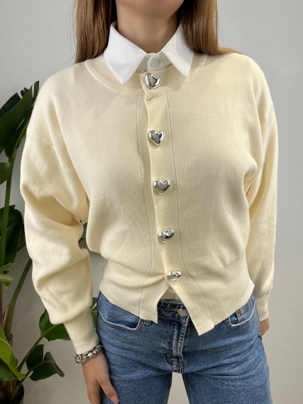 CARDIGAN CUORI BURRO
