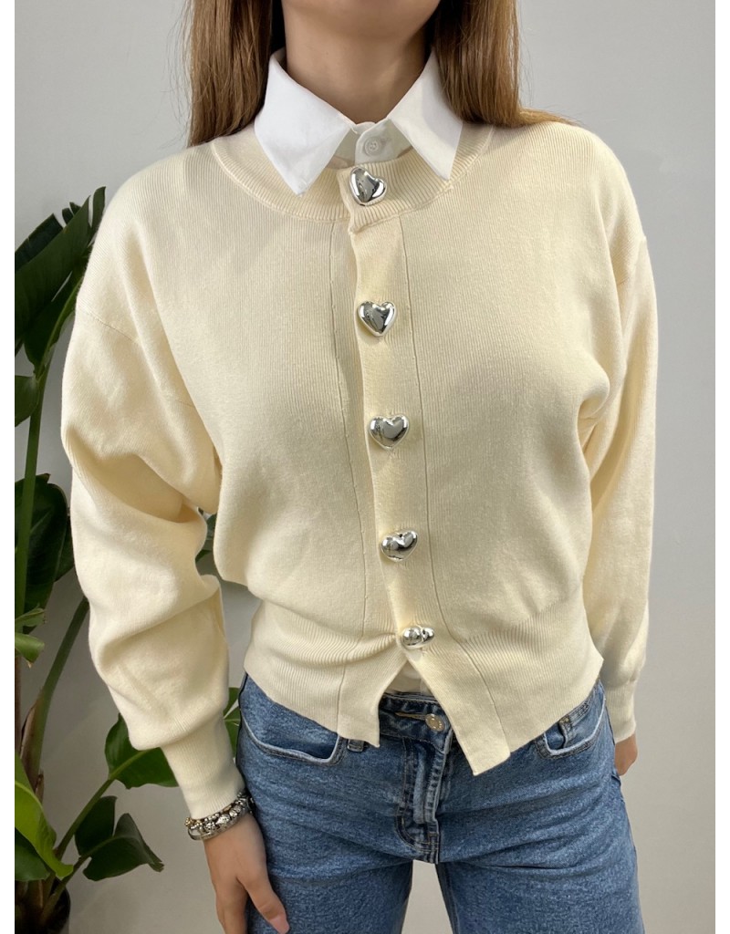 CARDIGAN CUORI BURRO