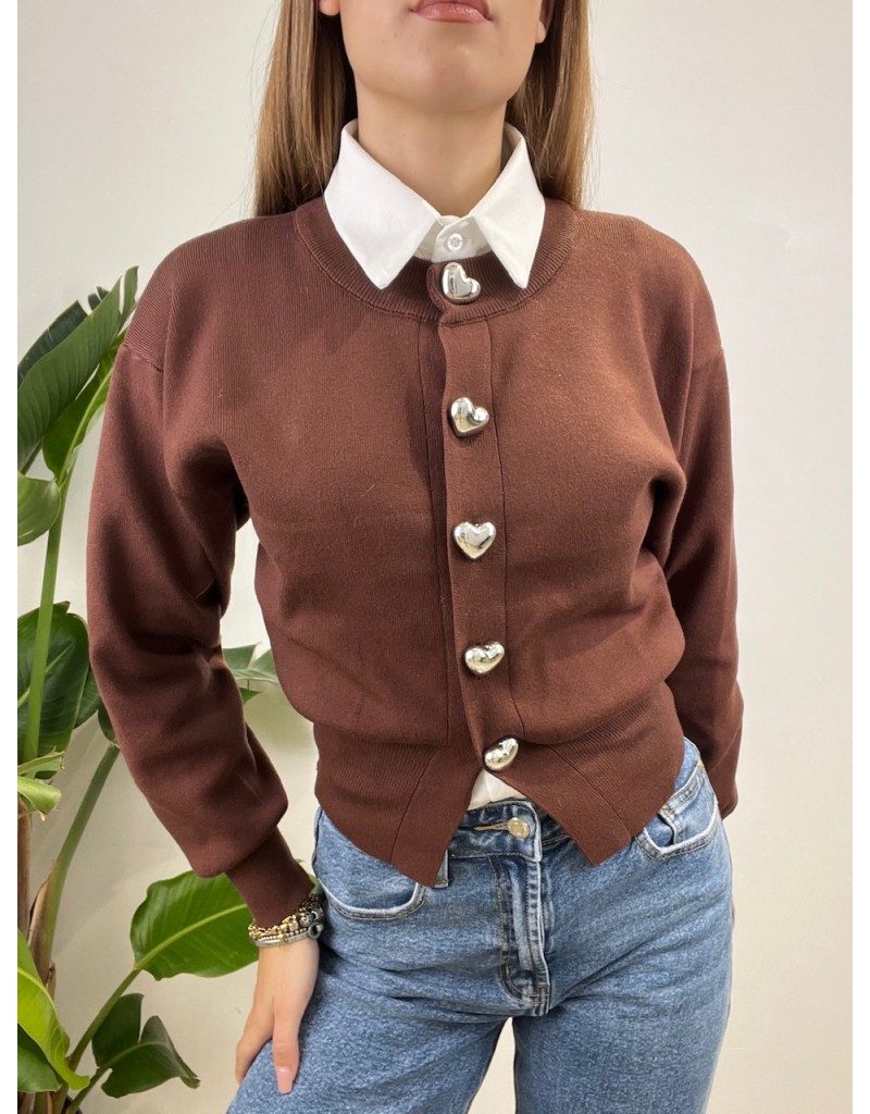 CARDIGAN CUORI MARRONE