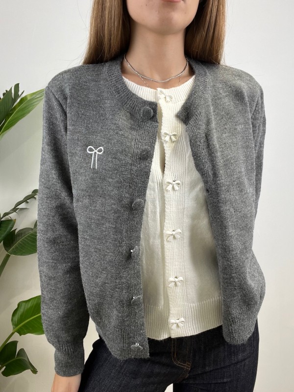 CARDIGAN DOUBLE FIOCCHETTI GRIGIO