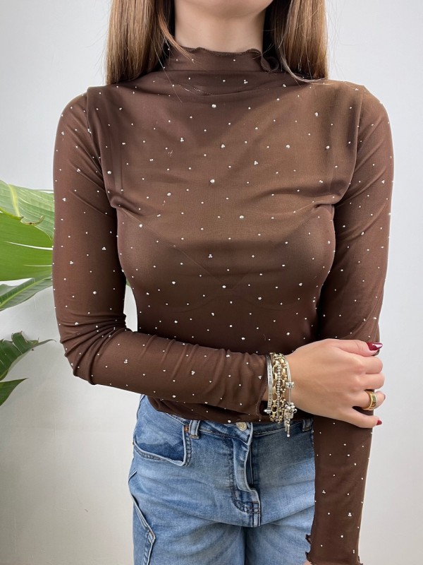 MAGLIA VELATA BRILLANT MARRONE